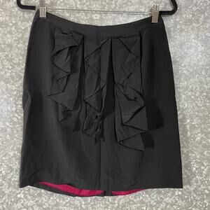 Odille Anthropologie Black Ruffle Front Straight Skirt - Size 8 - Pink Lining